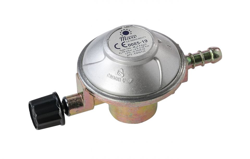 Meva Regulátor tlaku 29 mbar na kartuši 7/16" NP15002 s hrotem na hadici, typ 794